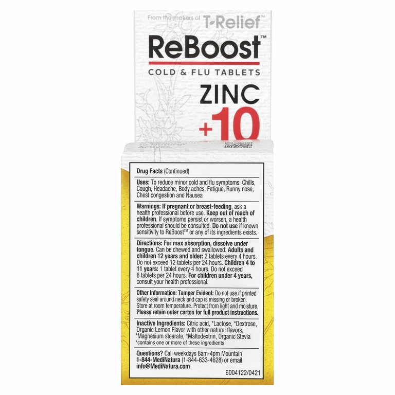 MediNatura, T-Relief, ReBoost, цинк + 10 ингредиентов, таблетки от простуды и гриппа, 60 таблеток