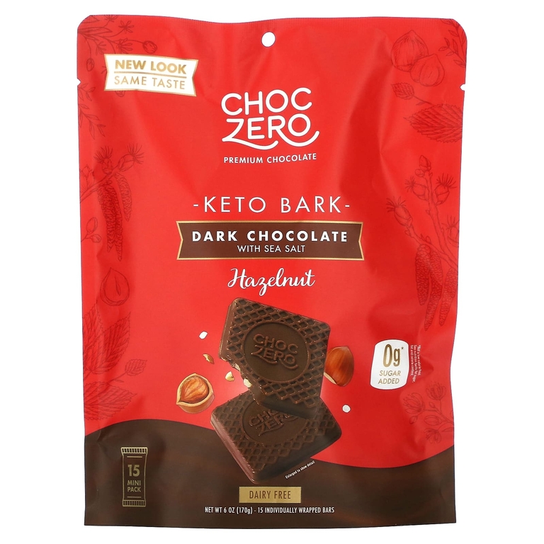 ChocZero, черный шоколад с морской солью и фундуком, без сахара, 6 мини-плиток, по 28 г (1 унции)