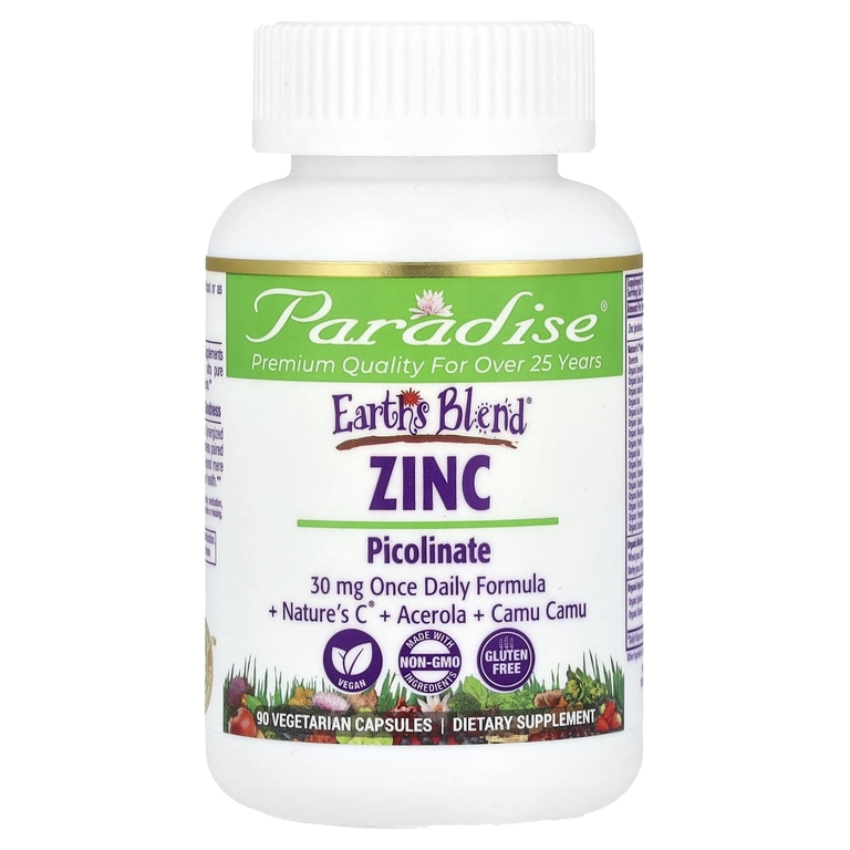 Paradise Herbs, Earth's Blend, цинк, пиколинат, 90 вегетарианских капсул