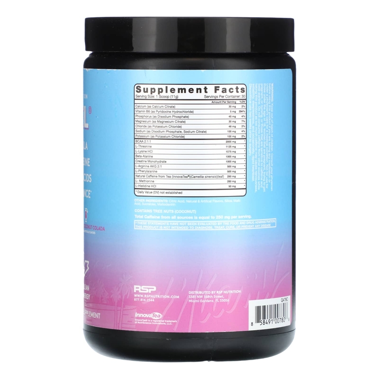 RSP Nutrition, Fast Fuel, предтренировочная формула, кокосовая колада Miami Vice, 330 г (11,64 унции) (Товар снят с продажи) 