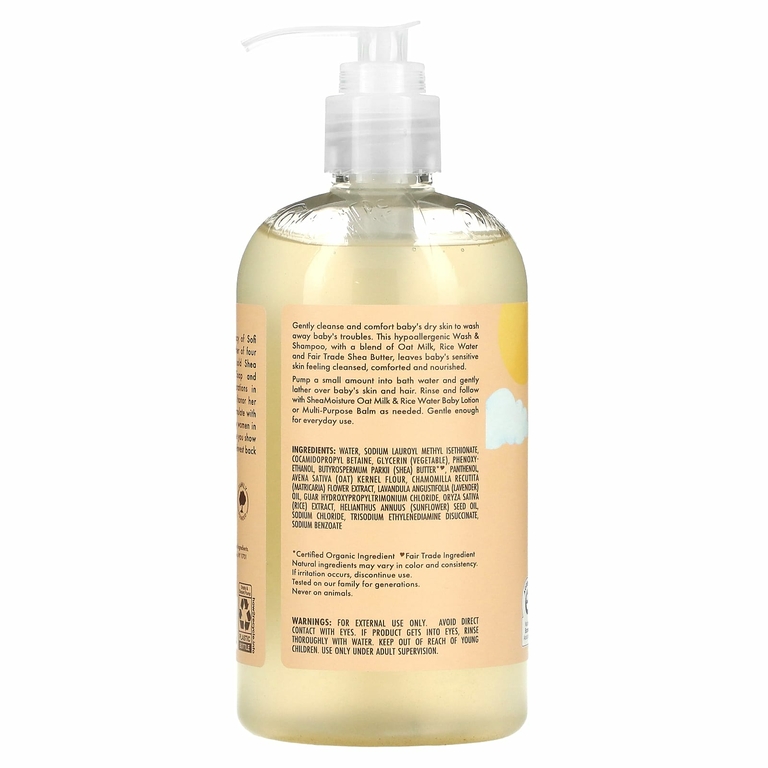 SheaMoisture, детский увлажняющий гель для тела и шампунь, овсяное молоко и рисовая вода, 384 мл (13  жидк. унций)