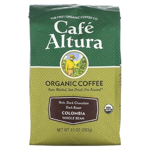Cafe Altura, органический кофе, Колумбия, цельные зерна, темная обжарка, 283 г (10 унций)