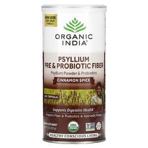 Organic India, Пребиотическая клетчатка и пробиотическая клетчатка подорожника, корица, 283 г (10 унций)