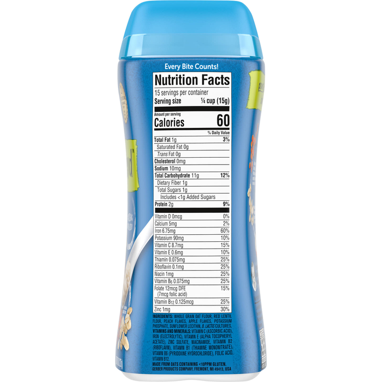 Gerber, Cereal for Baby, Power Blend, 2nd Foods, овсянка с пробиотиками, чечевица, персик и яблоко, 227 г (8 унций)
