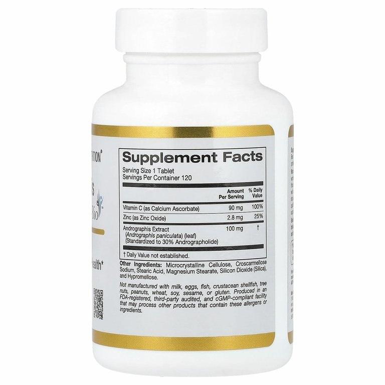 California Gold Nutrition, добавка для укрепления иммунитета на основе андрографиса с экстрактом AP-Bio, 100 мг, 120 таблеток