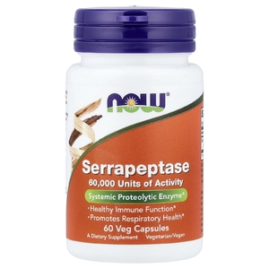 NOW Foods, серрапептаза, 60 растительных капсул (27 мг в 1 капсуле)