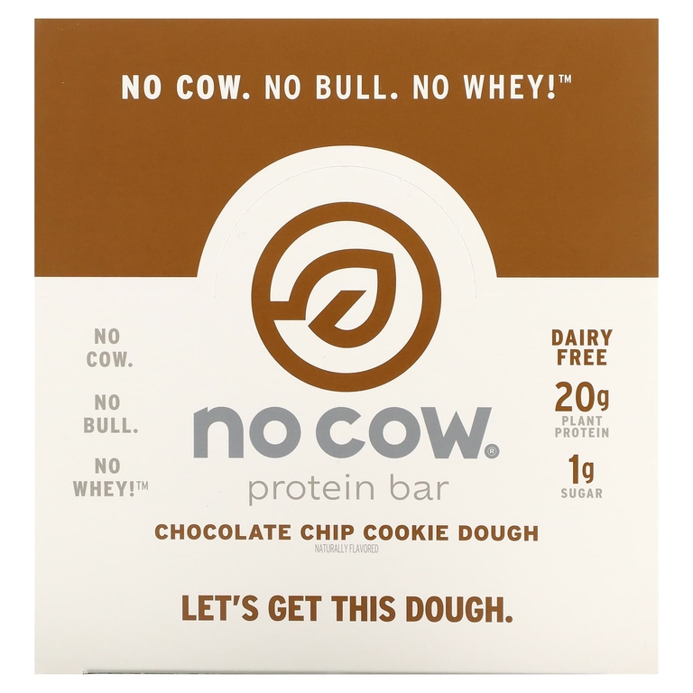 No Cow, Протеиновый батончик, тесто с шоколадной крошкой, 12 батончиков, 60 г (2,12 унции)