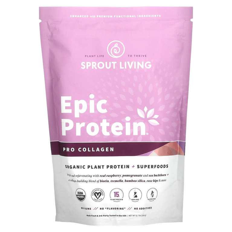 Sprout Living, Epic Protein, органический растительный протеин и суперпродукты, профессиональный коллаген, 364 г (0,8 фунта)