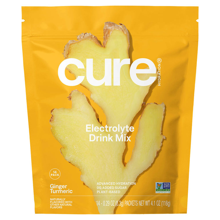 Cure Hydration, увлажняющая смесь электролитов, со вкусом имбиря и куркумы, 14 пакетиков по 8,3 г (0,29 унции) каждый
