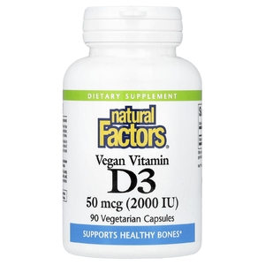 Natural Factors, Веганский витамин D3, 50 мкг (2000 МЕ), 90 вегетарианских капсул