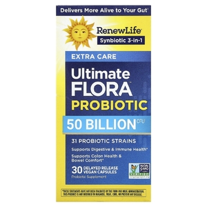 Renew Life, Ultimate Flora™, пробиотик с отсроченным высвобождением, 30 веганских капсул