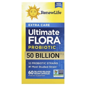 Renew Life, Extra Care, Ultimate Flora™  пробиотик, 60 веганских капсул с отсроченным высвобождением