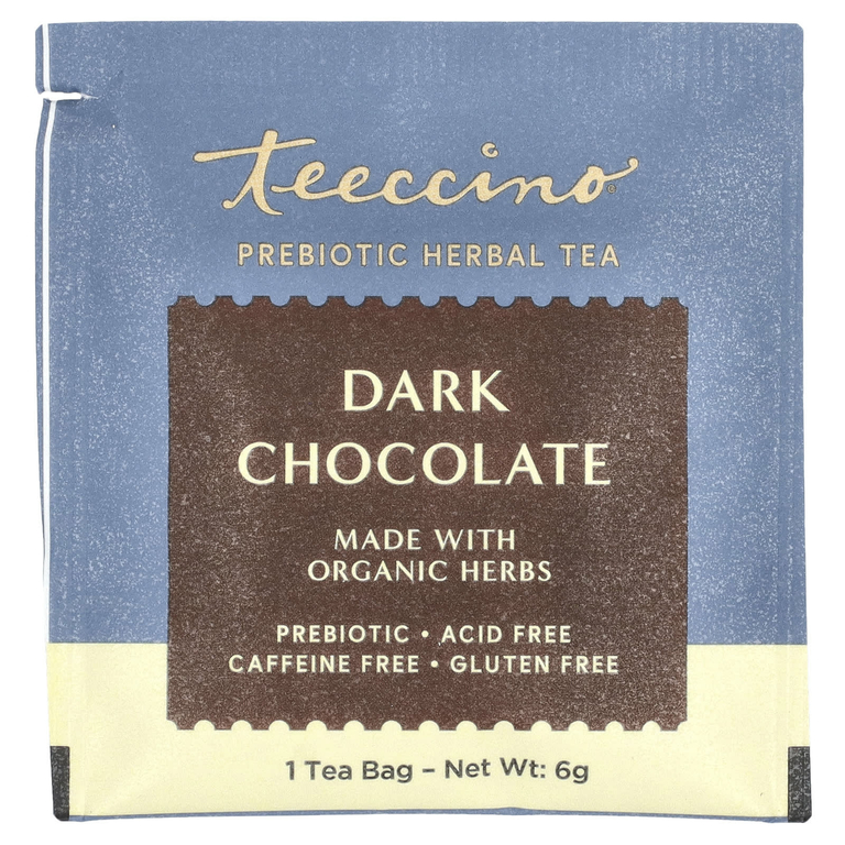 Teeccino, Prebiotic Herbal Tea, органический темный шоколад, без кофеина, 10 чайных пакетиков, 60 г (2,12 унции)