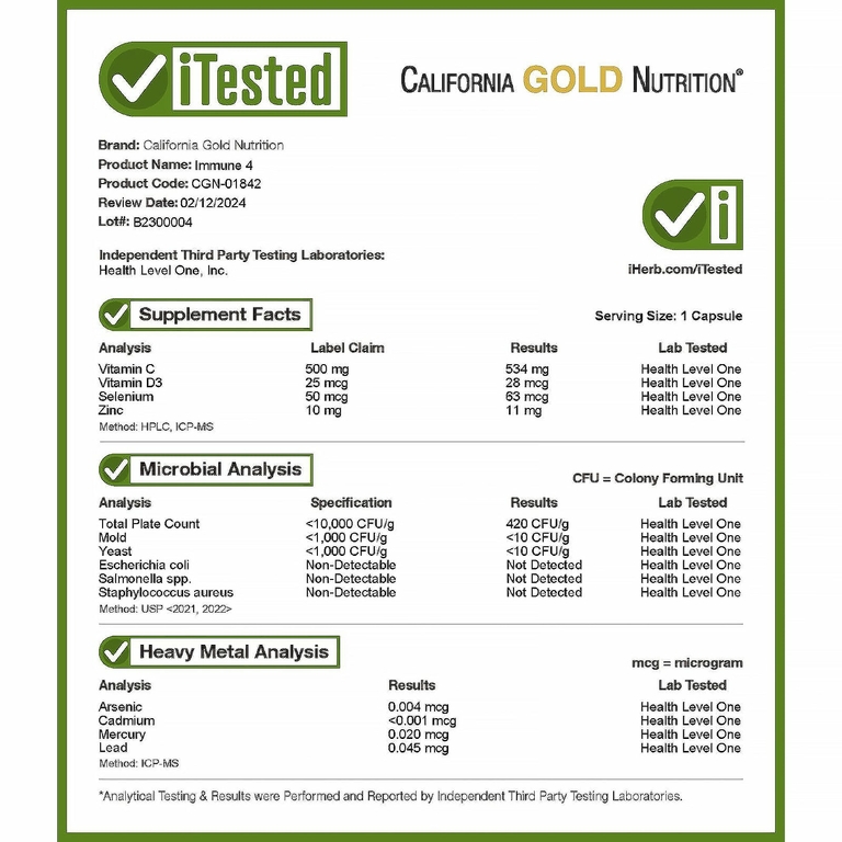 California Gold Nutrition, Immune 4, средство для укрепления иммунитета, 60 вегетарианских капсул