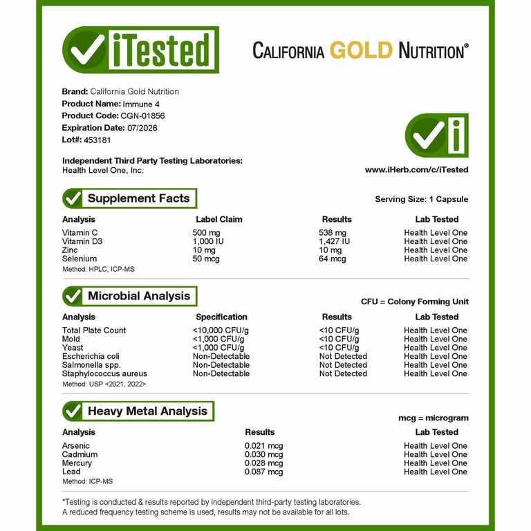 California Gold Nutrition, Immune 4, средство для укрепления иммунитета, 180 растительных капсул