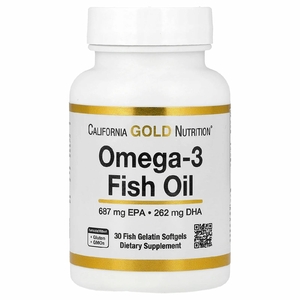 California Gold Nutrition, рыбий жир с омега-3, 30 капсул из рыбьего желатина (1250 мг в 1 капсуле)