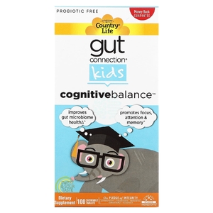 Country Life, Gut Connection, Cognitive Balance, для детей, средство для когнитивного баланса, кисло-сладкий вкус, 100 жевательных таблеток