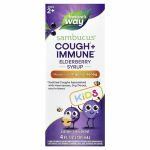 Nature's Way, Kids, Sambucus®, сироп от кашля и иммунитета с органическим медом, для детей от 2 лет, бузина, 120 мл (4 жидк. унции)