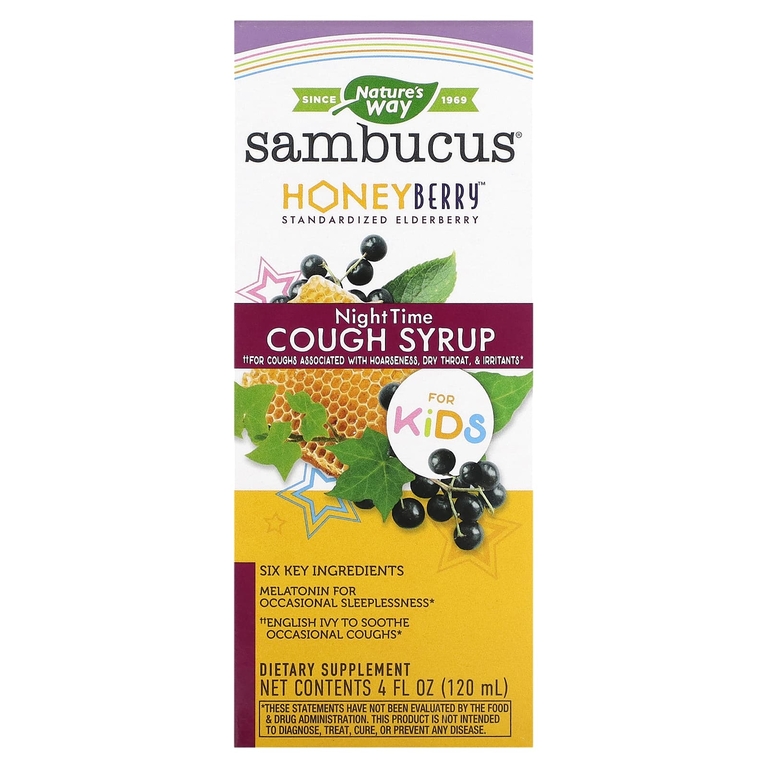 Nature's Way, Sambucus for Kids, ночной сироп от кашля HoneyBerry, 120 мл (4 жидк. Унции)