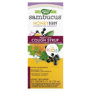 Nature's Way, Sambucus for Kids, ночной сироп от кашля HoneyBerry, 120 мл (4 жидк. Унции)