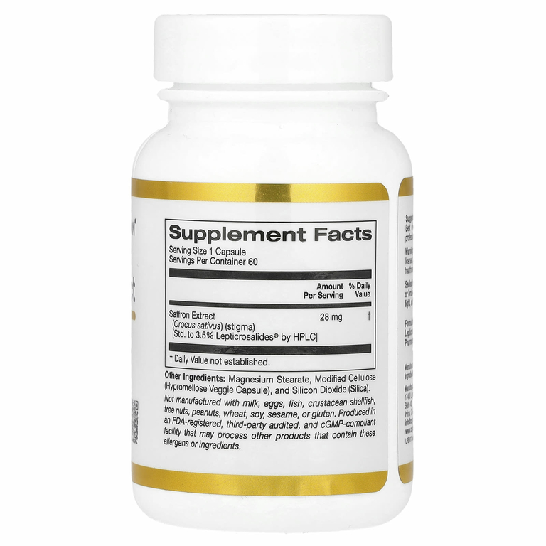 California Gold Nutrition, Экстракт шафрана с Affron®, 28 мг, 60 растительных капсул