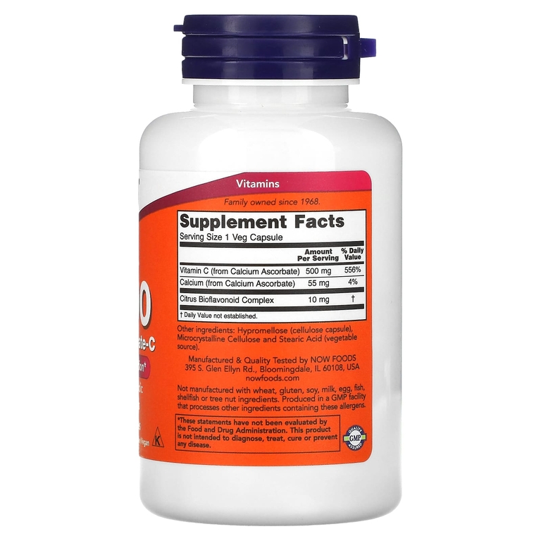 NOW Foods, C-500, аскорбат кальция-C, 100 капсул