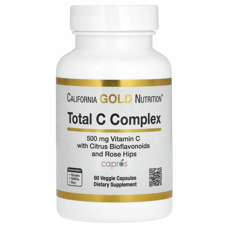 California Gold Nutrition, Total C, комплекс с витамином C и Capros, цитрусовыми биофлавоноидами и шиповником, 500 мг, 60 растительных капсул