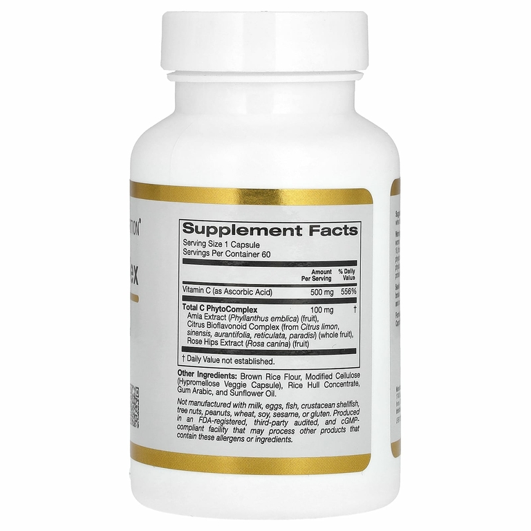 California Gold Nutrition, Total C, комплекс с витамином C и Capros, цитрусовыми биофлавоноидами и шиповником, 500 мг, 60 растительных капсул