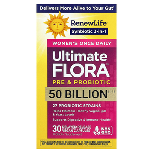 Renew Life, Ultimate Flora™, пребиотики и пробиотики для женщин, 30 веганских капсул с отсроченным высвобождением