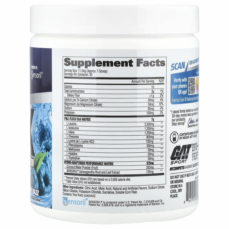 GAT, Flexx EAA + Hydration, Blue Razz, 355,2 г (12,5 унции)