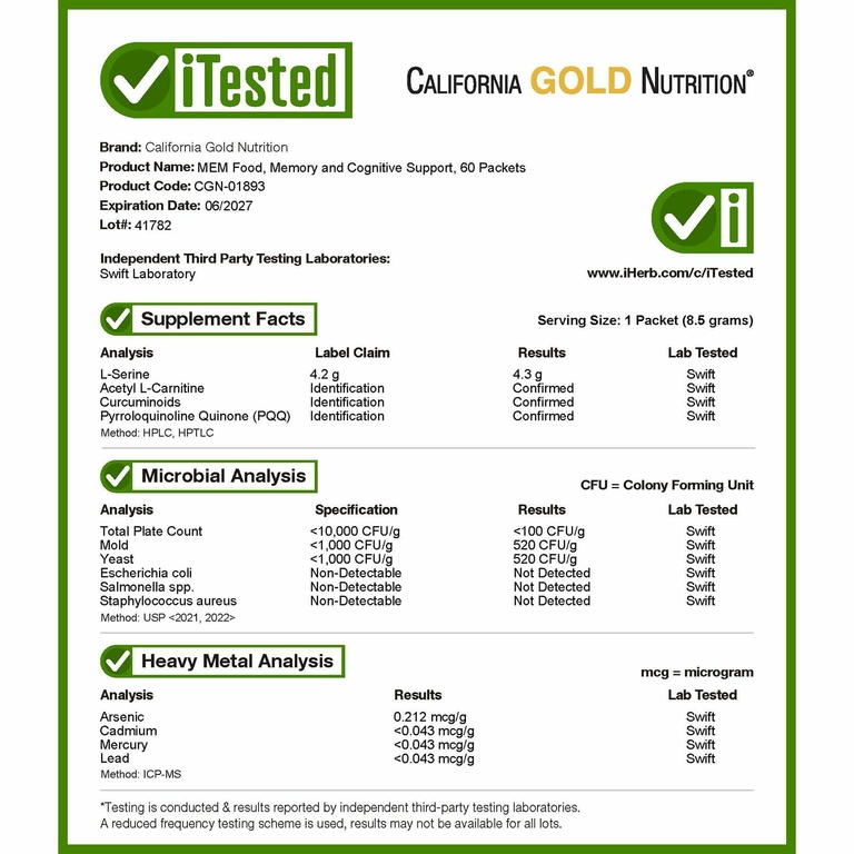 California Gold Nutrition, MEM Food, для поддержки памяти и когнитивных функций, 60 пакетиков по 8,5 г (0,3 унции)
