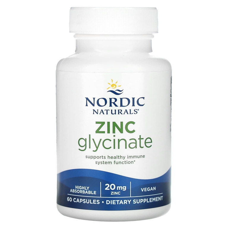 Nordic Naturals, глицинат цинка, 20 мг, 60 капсул