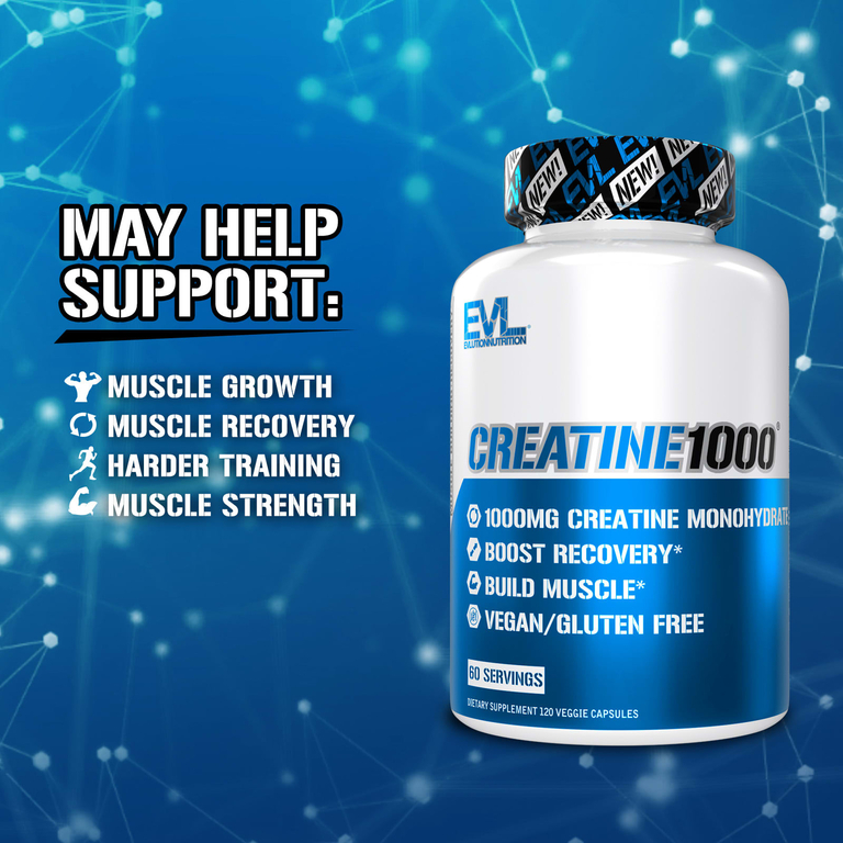 EVLution Nutrition, Creatine1000, креатин, 500 мг, 120 растительных капсул