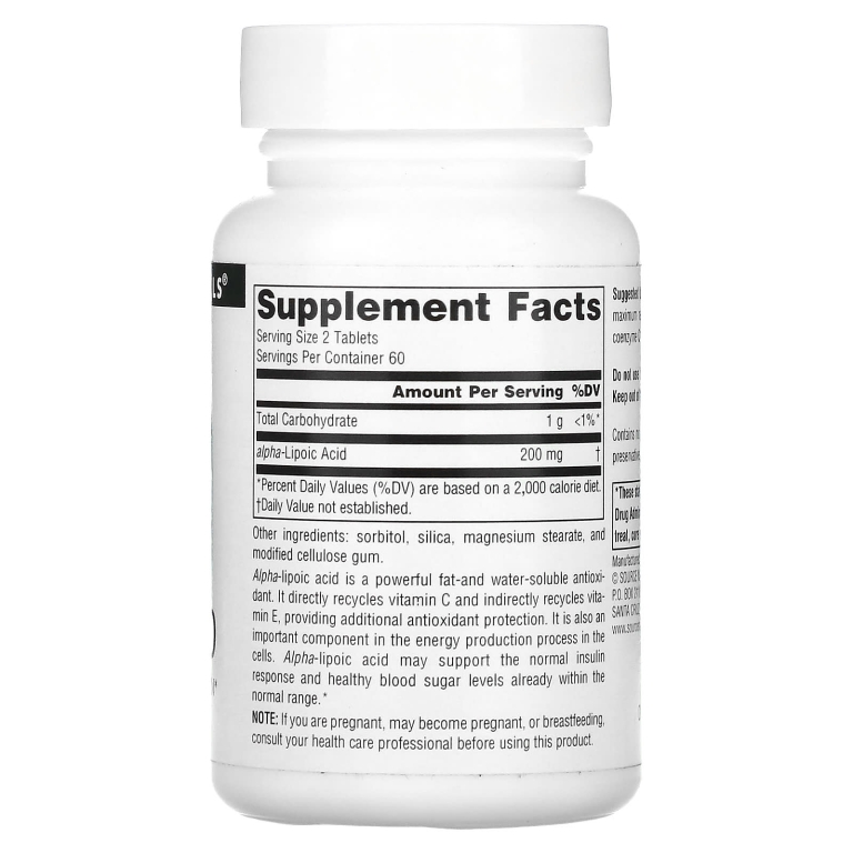 Source Naturals, Альфа-липоевая кислота, 100 мг, 120 таблеток