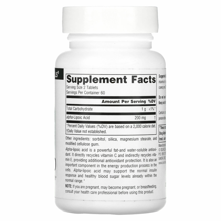 Source Naturals, Альфа-липоевая кислота, 100 мг, 120 таблеток