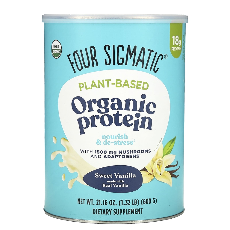 Four Sigmatic, органический растительный протеин, со вкусом сладкой ванили, 600 г (1,32 фунта)
