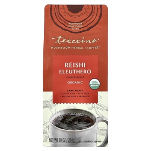 Teeccino, Травяной кофе с грибами, рейши элеутеро, темная обжарка, без кофеина, 284 г (10 унций)