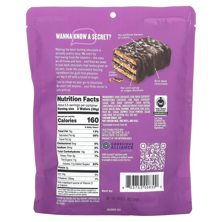 Little Secrets, Mini Crispy Wafers, темный шоколад с морской солью, 10 мини-упаковок в индивидуальной упаковке, 100 г (3,5 унции)