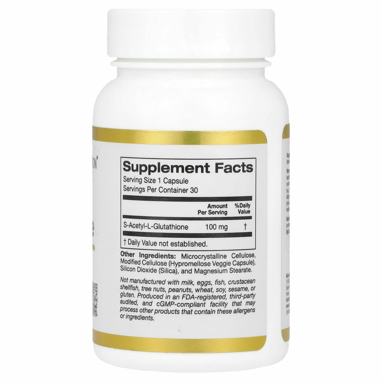 California Gold Nutrition, S-ацетил-L-глутатион, 100 мг, 30 растительных капсул