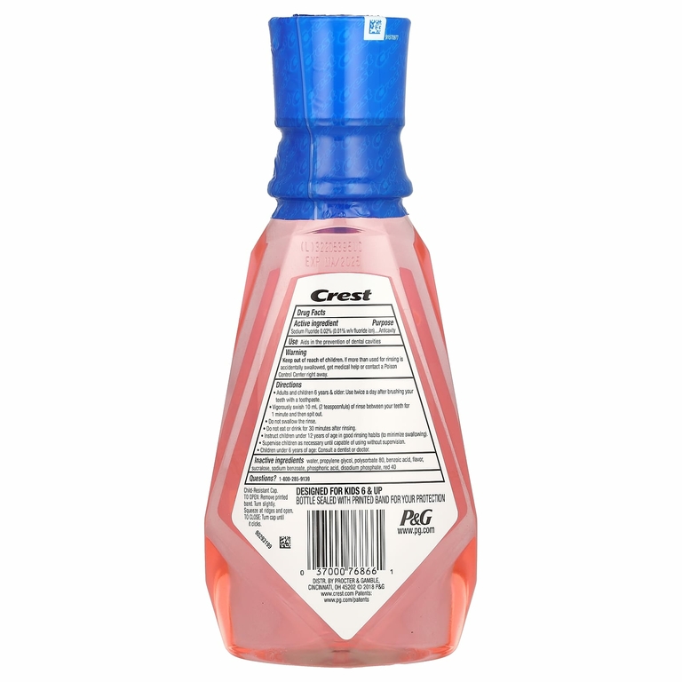 Crest, Kids, фторсодержащее ополаскиватель для предотвращения кариеса, без спирта, клубника, 500 мл (16,9 жидк. унц.)