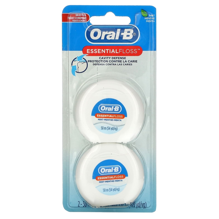 Oral-B, Essential Floss, экономичная упаковка, мята, 2 упаковки по 50 м (54,6 ярда)