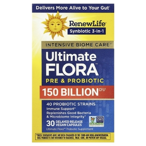 Renew Life, Ultimate Flora™ с пребиотиками и пробиотиками, 30 веганских капсул с отсроченным высвобождением
