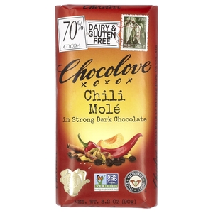 Chocolove, чили моле в горьком темном шоколаде, 70% какао, 90 г (3,2 унции)