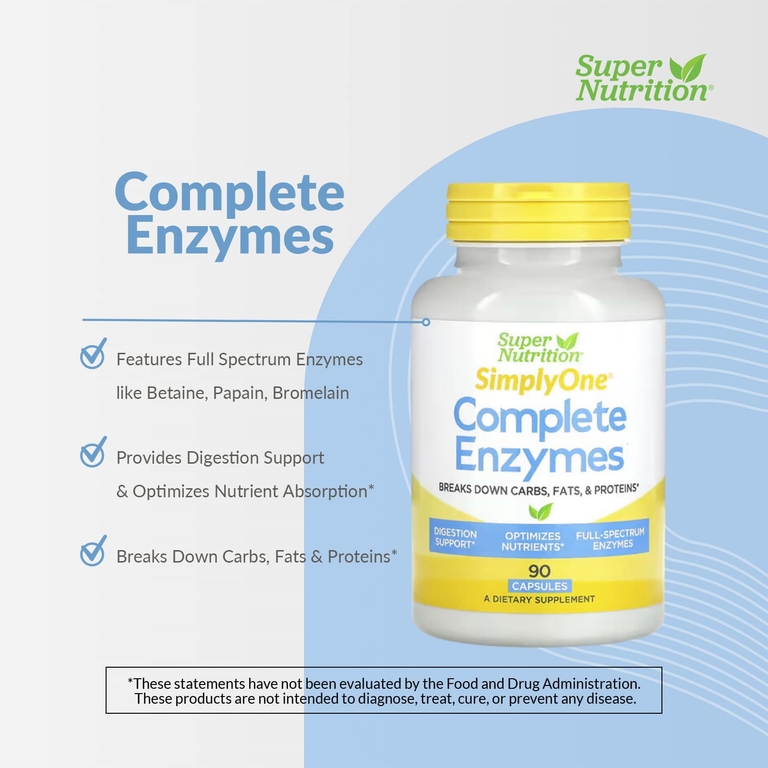 Super Nutrition, Simply One, комплекс ферментов, 90 капсул