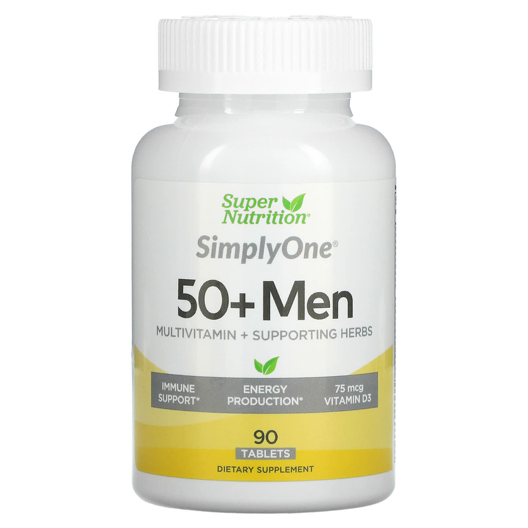 Super Nutrition, SimplyOne, мультивитаминная добавка тройного действия для мужчин старше 50 лет, 90 таблеток