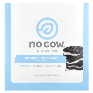 No Cow, протеиновый батончик, со вкусом печенья с кремом, 12 батончиков, 60 г (2,12 унции)