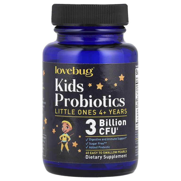 LoveBug Probiotics, пробиотики для детей, 3 млрд КОЕ, 60 жемчужин, которые легко глотать