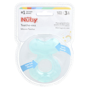 Nuby, Силиконовый прорезыватель для зубов, Teethe-eez, для детей от 3 месяцев, цвет морской волны, набор из 2 предметов