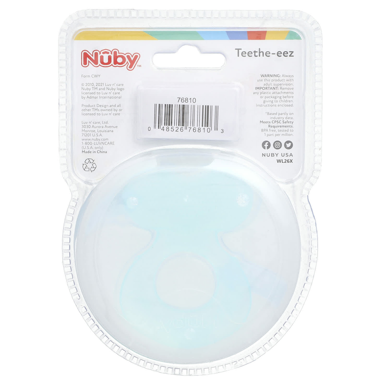 Nuby, Силиконовый прорезыватель для зубов, Teethe-eez, для детей от 3 месяцев, цвет морской волны, набор из 2 предметов