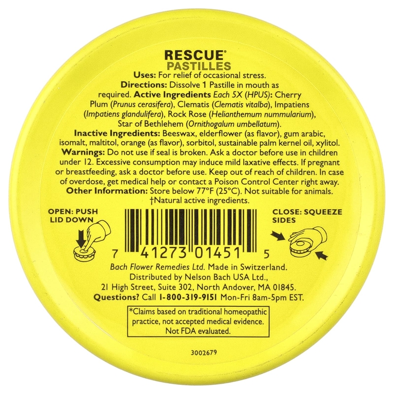 Bach, Rescue®, пастилки для снятия стресса природным способом, со вкусом апельсина и бузины, 35 пастилок, 50 г (1,7 унции)